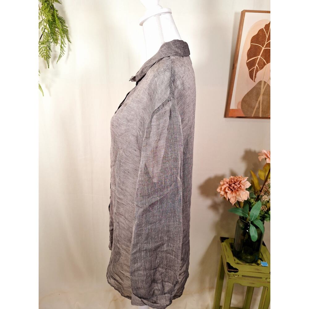 Eileen Fisher New York Women's Gray Sheer Button-Up Long-Sleeved Blouse Large - Picture 5 of 7